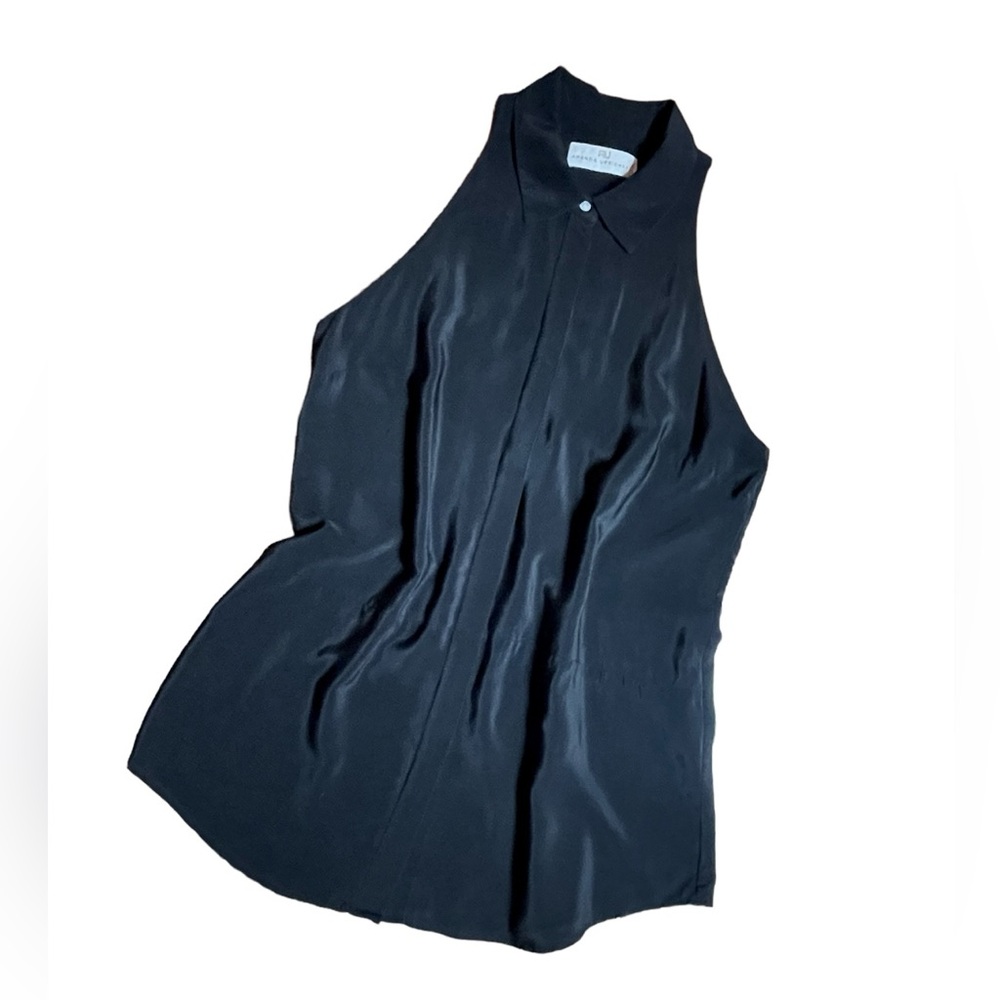 Black Silk Button Down Sleeveless Halter Tank